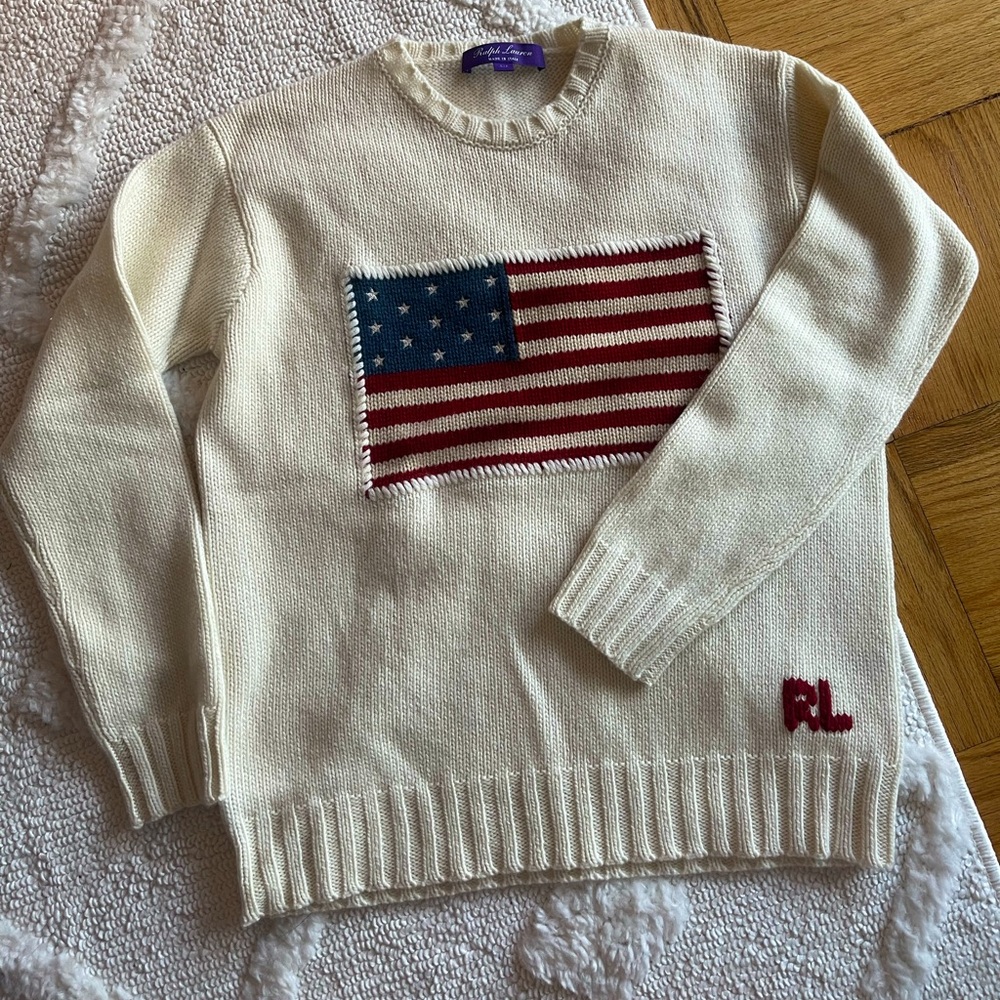 Ralph Lauren Collection Flag Cashmere Cotton Crewneck Sweater - worn once!!